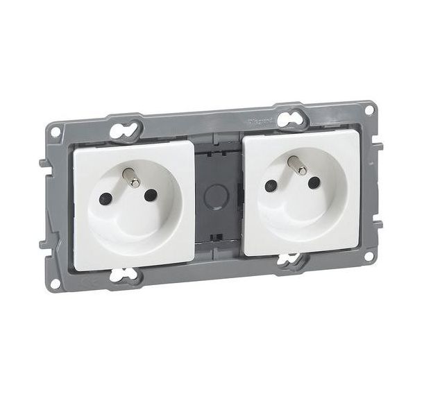 Lot de 10 Prise 2x2P câblée à bornes automatiques à finition pure