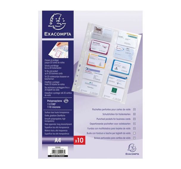 Lot de 10 Sachet de 10 pochettes perforées pour cartes de visite