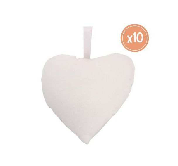 Lot de 10 cœurs en coton à décorer et à suspendre