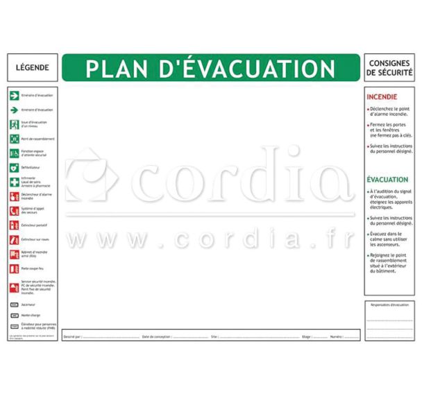 Lot de 10 fonds de plan d'évacuation A3