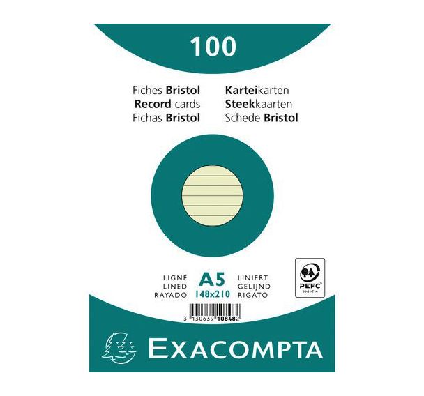 Lot de 10 paquets 100 fiches bristol ligné non perforé 148x210mm Vert
