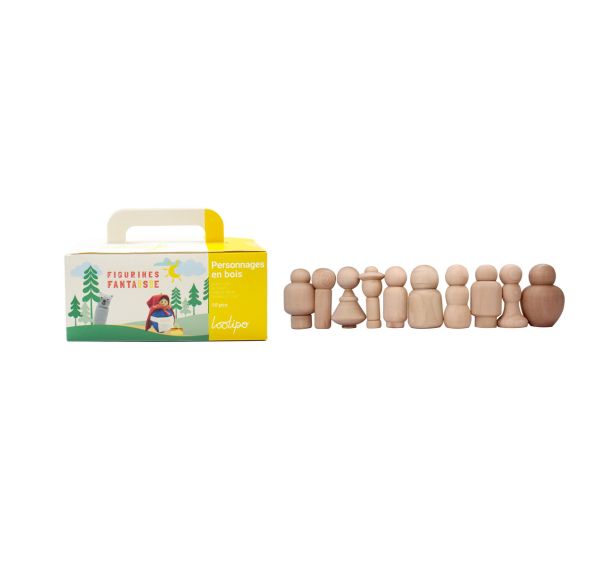 Lot de 10 personnages en bois à décorer