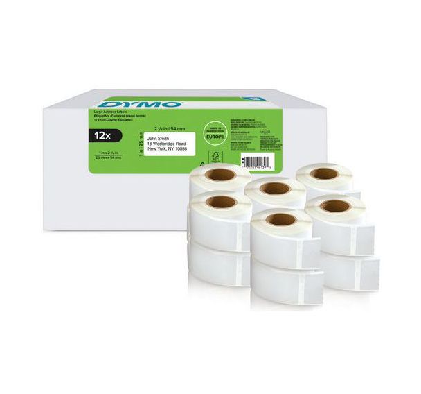 Lot de 12 Étiquette retour autocollante 12 rouleaux LabelWriter Dymo®
