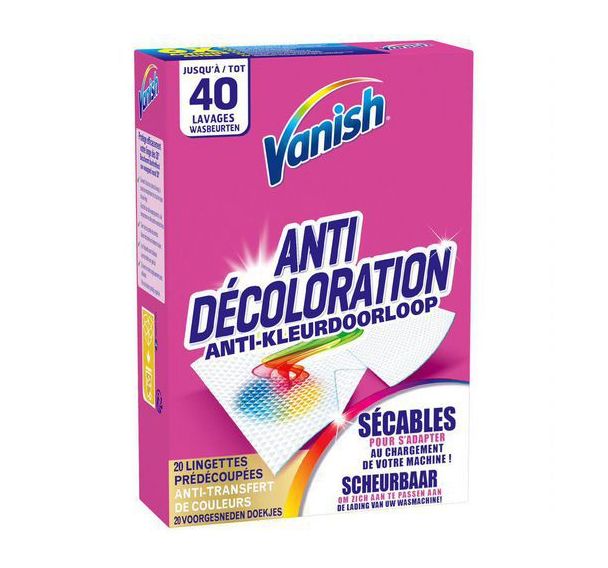 Lot de 12 Lingettes anti-transfert de couleur - paquet de 20 - Vanish