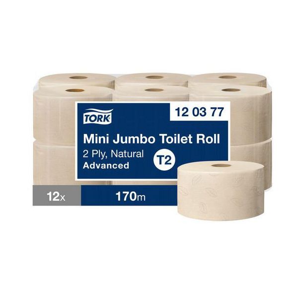 Lot de 12 Papier toilette - Mini Jumbo - Naturel - T2 Advanced