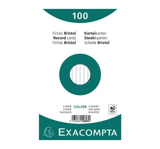 Lot de 12 Paquet 100 fiches sous film - ligné non perforé - 125x200mm