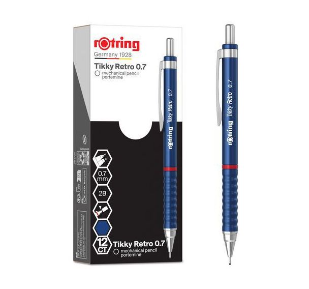 Lot de 12 Porte-mines - 0,7 mm corps Bleu Tikky Retro - Rotring®