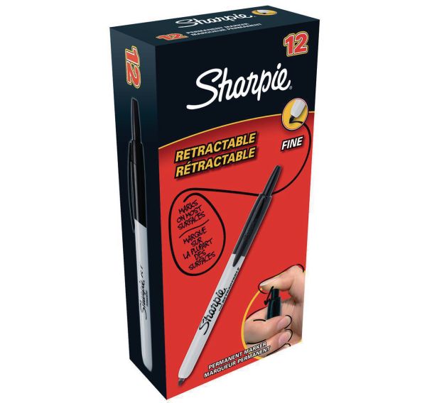 Lot de 12 Sharpie Retractable Marqueur Pointe conique 1 mm - Noir
