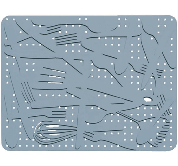 Lot de 12 Tapis d'évier et égouttoir désign - caoutchouc - Gris/bleu