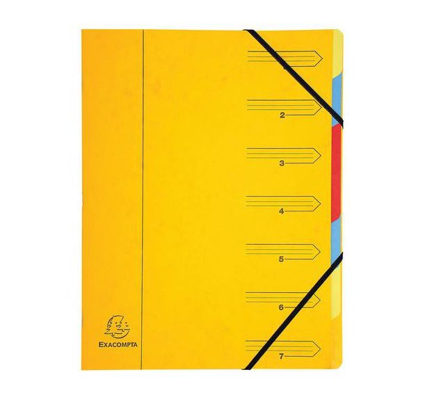 Lot de 12 Trieur agrafé avec élastiques 7 compartiments - Jaune