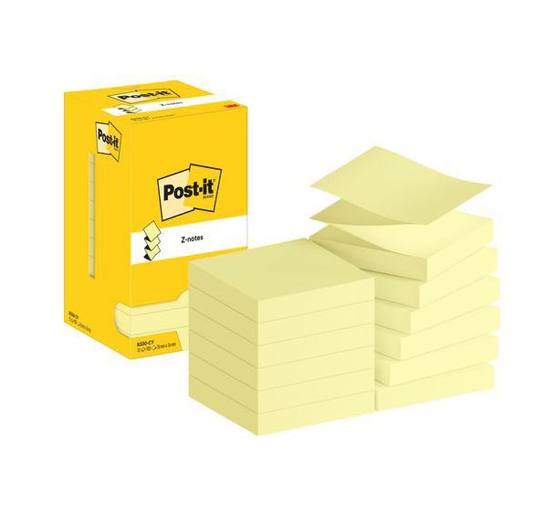 Lot de 12 Z-Notes Post-it® 76 x 76 mm 12 blocs jaune - Post-it®