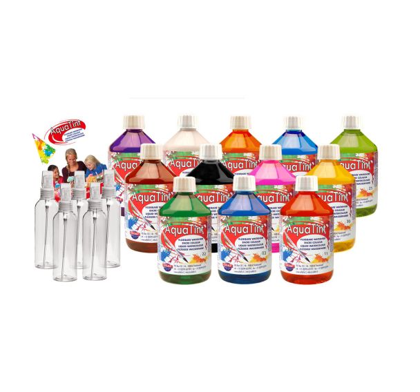 Lot de 12 flacons 500 ml. encre à dessiner Aquatint' + 5 vaporisateurs OFFERTS