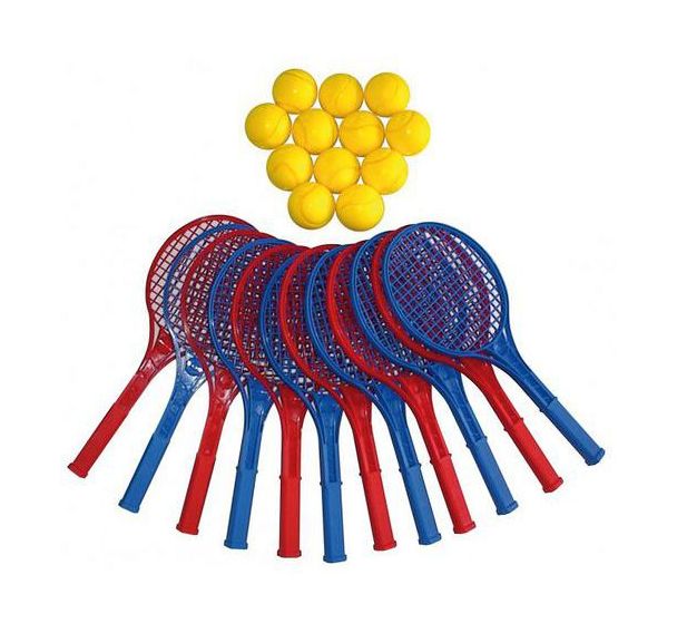 Lot de 12 raquettes de tennis + 12 balles en mousse