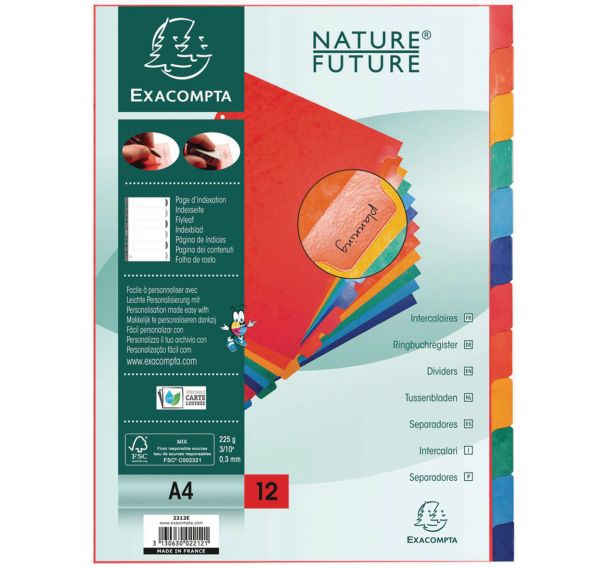 Lot de 15 Intercalaire carte lustrée 225g avec onglets 12 positions A4