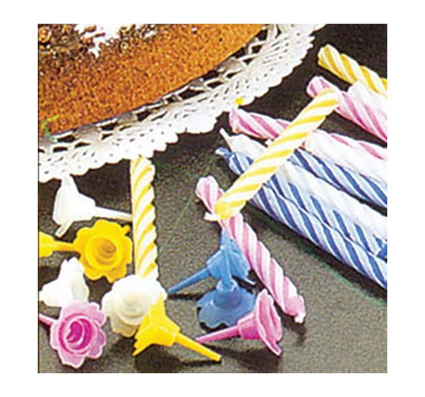 Lot de 16 Bougies d'anniversaire par 24 avec 12 supports assortis