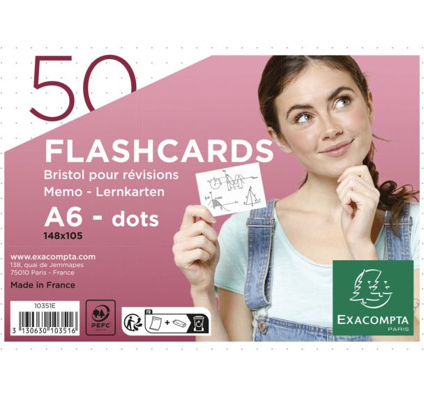 Lot de 19 Paquet de 50 flashcards sous film avec anneau blanc