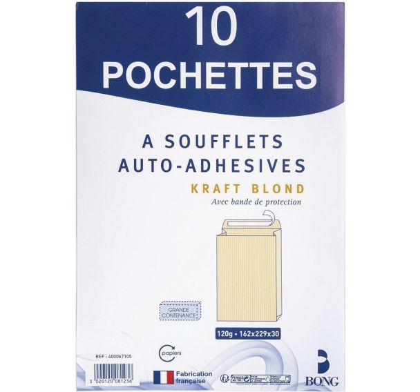 Lot de 200 Pochettes kraft 162x229x30 auto adhésives à soufflet