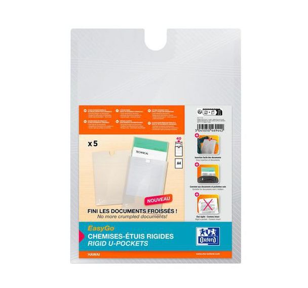 Lot de 20 Chemise étui EasyGo Hawai A4 PP incolore - Oxford