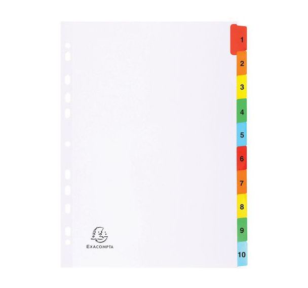 Lot de 20 Intercal. imprimés num. carte blanche 160g 10 positions A4