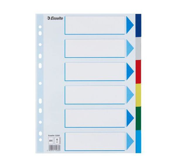 Lot de 20 Intercalaire PP, A4+ - 6 touches - Multicolore - Esselte