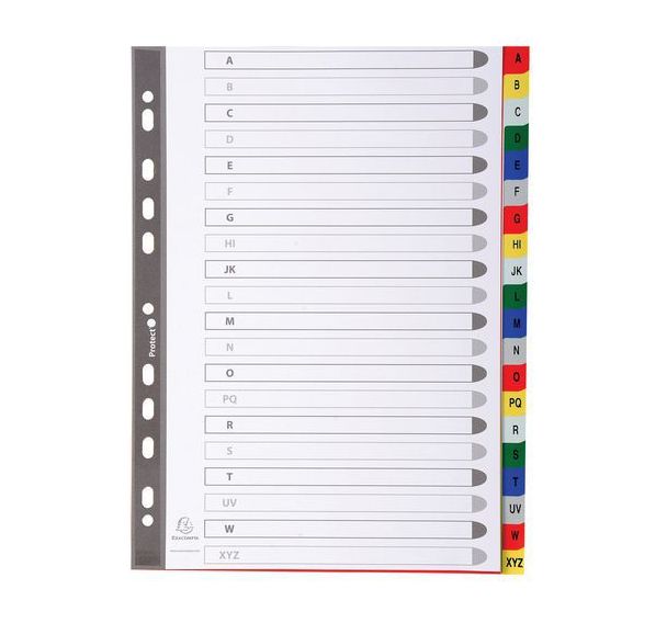 Lot de 20 Intercalaires alphabétiques pp couleurs 12/100 az A4