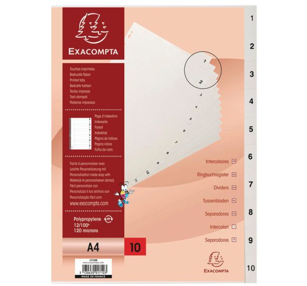 Lot de 20 Intercalaires imprimés numériques pp blanc 10 positions - a4