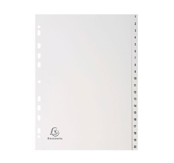 Lot de 20 Intercalaires imprimés numériques pp blanc 20 positions - a4