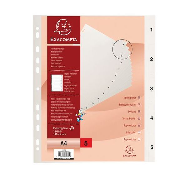 Lot de 20 Intercalaires imprimés numériques pp blanc 5 positions - a4