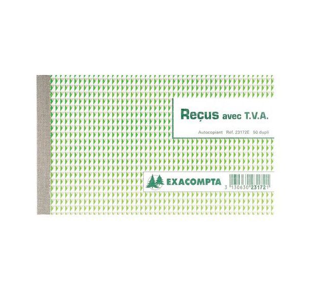Lot de 20 Manifold reçus avec TVA 10,5x18cm 50 feuillets dupli