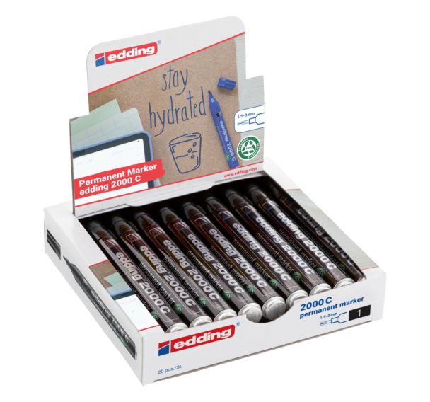 Lot de 20 Marqueur permanent noir Edding 2000C - Eco Pack