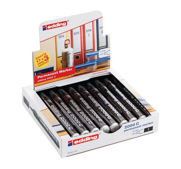 Lot de 20 Marqueur permanent noir Edding 2000C - Eco Pack