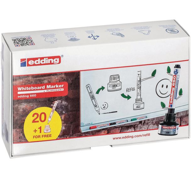 Lot de 20 Pack 20 marqueurs e660 noirs + 1 recharge offerte - EDDING