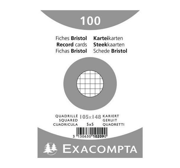 Lot de 20 Paquet 100 fiches sous film bristol quadrillé 105x148mm