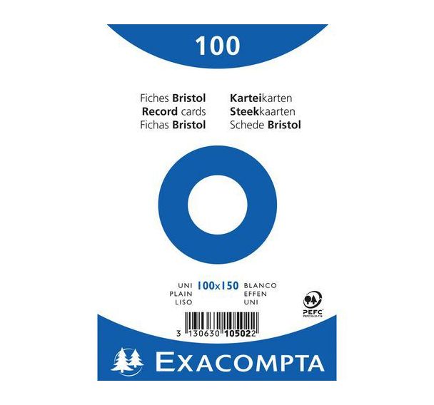 Lot de 20 Paquet 100 fiches sous film bristol uni 100x150mm
