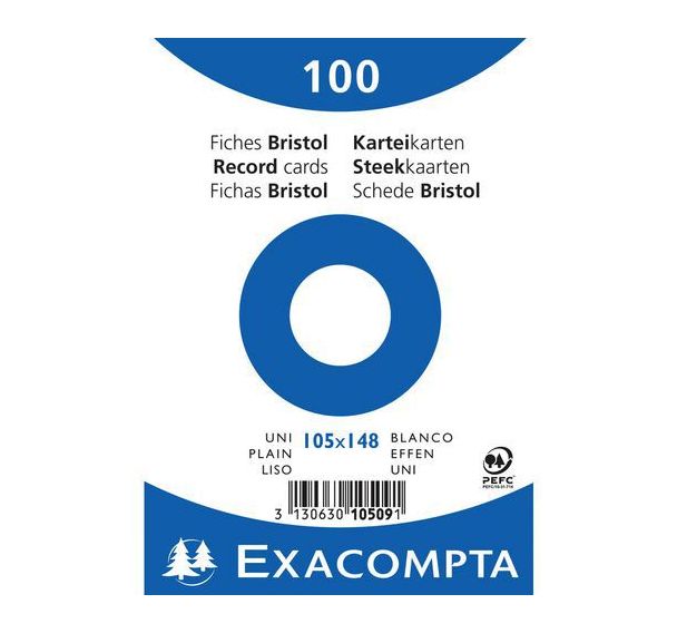 Lot de 20 Paquet 100 fiches sous film bristol uni 105x148mm