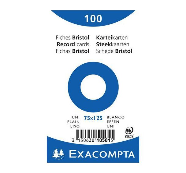 Lot de 20 Paquet 100 fiches sous film bristol uni 75x125mm