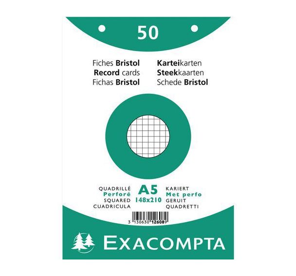 Lot de 20 Paquet 50 fiches sous film quadrillé 5x5 perforé 148x210mm