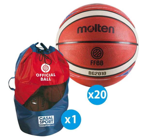 Lot de 20 ballons de basket Molten BG2000 FFBB + sac