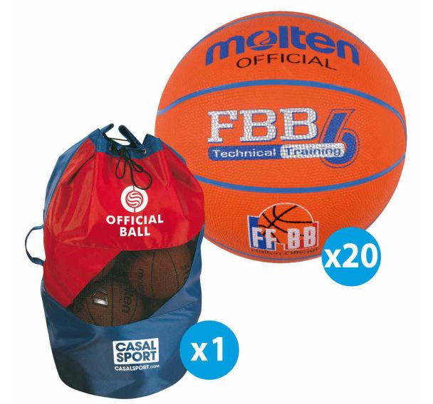 Lot de 20 ballons de basket Molten FFBB TRAINING + sac