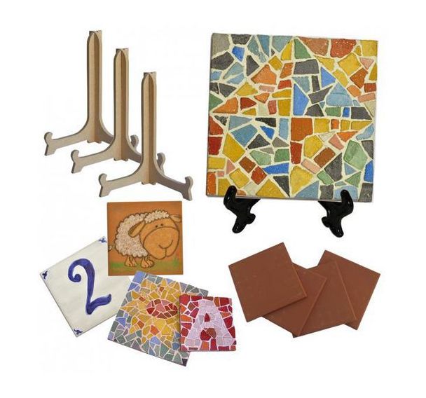 Lot de 20 plaques de terre cuite + 20 mini chevalets