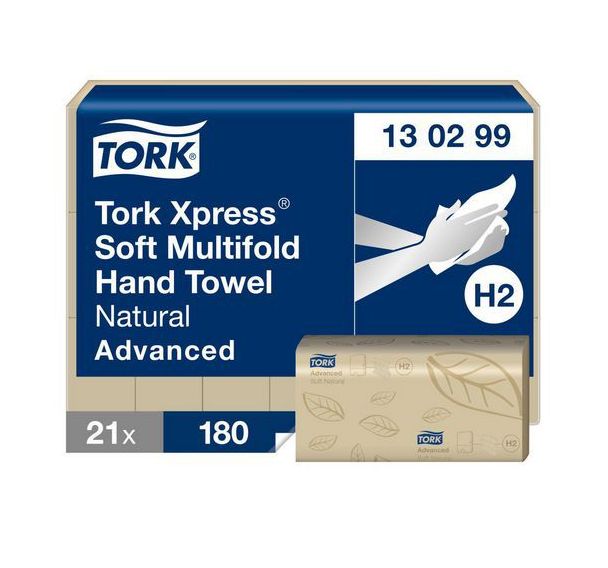 Lot de 21 Essuie-mains Multifold doux - 2 plis - Naturel - H2 Advanced