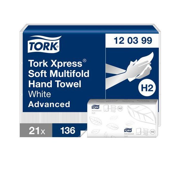 Lot de 21 Essuie-mains interfoliés Doux - blanc, H2 Advanced - Tork