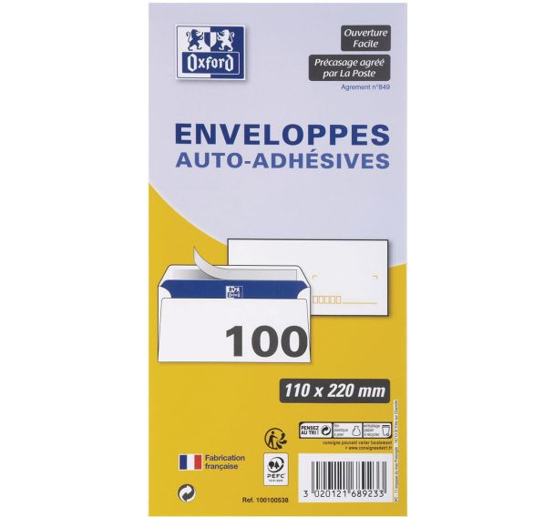 Lot de 2400 Enveloppes 110x220 80g auto adhésives précasées