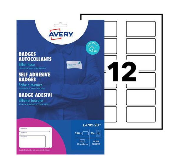 Lot de 240 Badge adhésif laser - 40x75 mm - Blanc