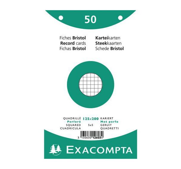 Lot de 24 Paquet 50 fiches sous film quadrillé 5x5 perforé 125x200mm