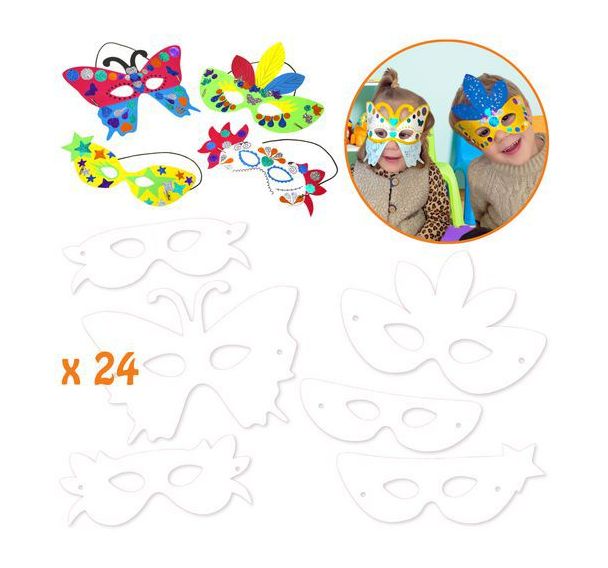Lot de 24 masques à décorer avec élastique