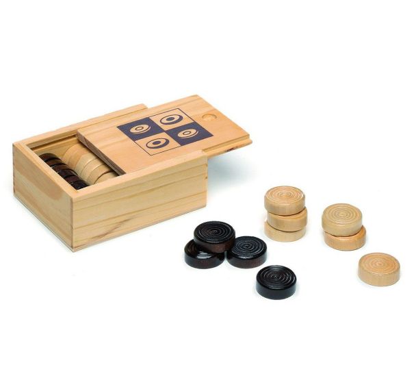 Lot de 24 pions de dames en bois