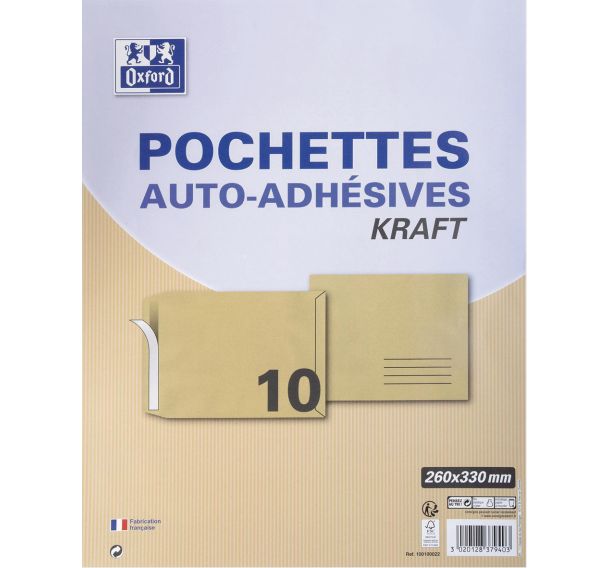 Lot de 250 Pochettes 260x330 90g auto adhésives zone d'expédition