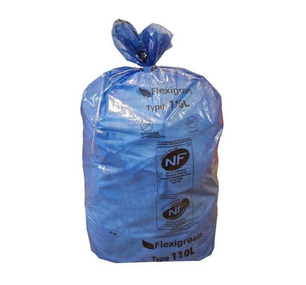 Lot de 250 Sac poubelle recyclable - Déchets papiers - 110L - Bleu