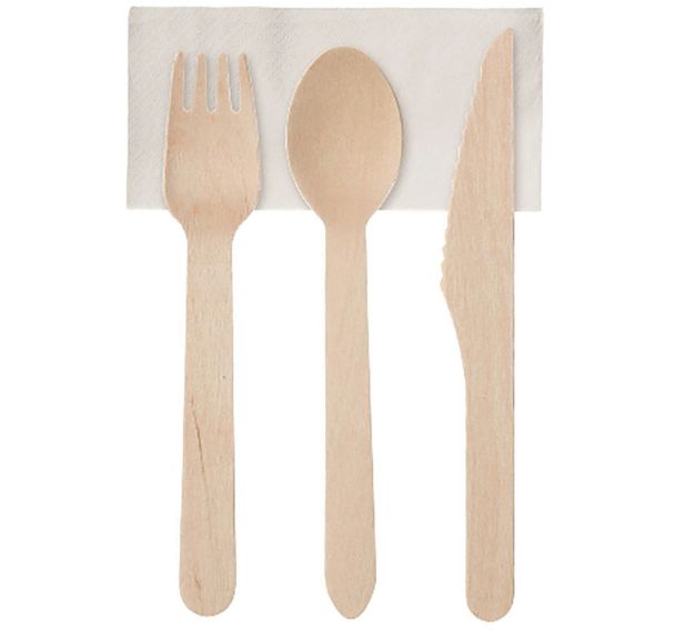 Lot de 250 sachets de 4 couverts bois et 1 serviette - Matfer